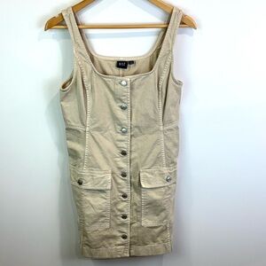 00s Vintage GAP Khaki Denim Sleeveless Button-Front Dress size SP